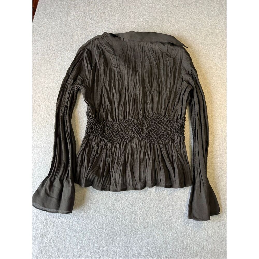 Y2K Whimsigoth romantic fairycore flare sleeve button down shirred/smocked blous - Picture 5 of 5